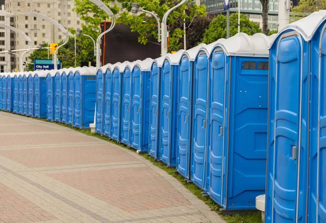 Seasonal porta potty units set up at a Simpsonville, South Carolina venue